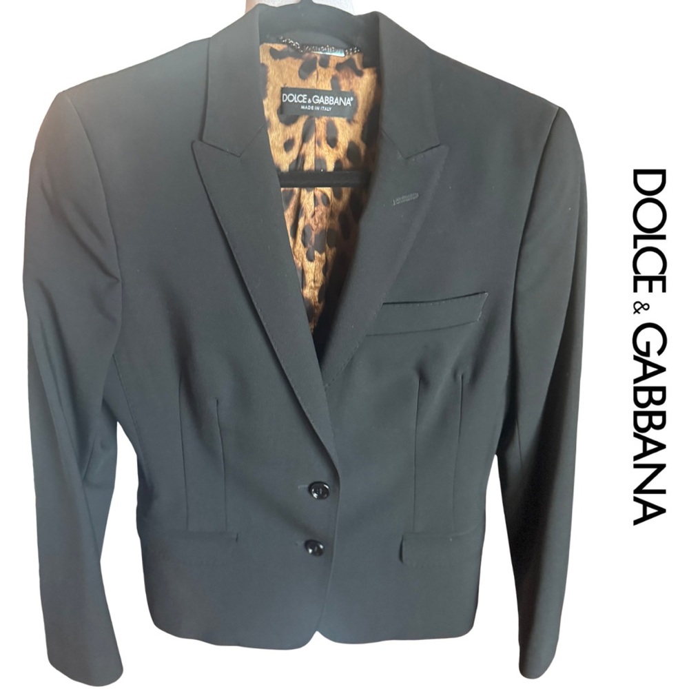 Dolce & Gabbana Suit F1275T Black Stretch Leopard Lined Pant Blazer IT44 8 10 M - Picture 11 of 17